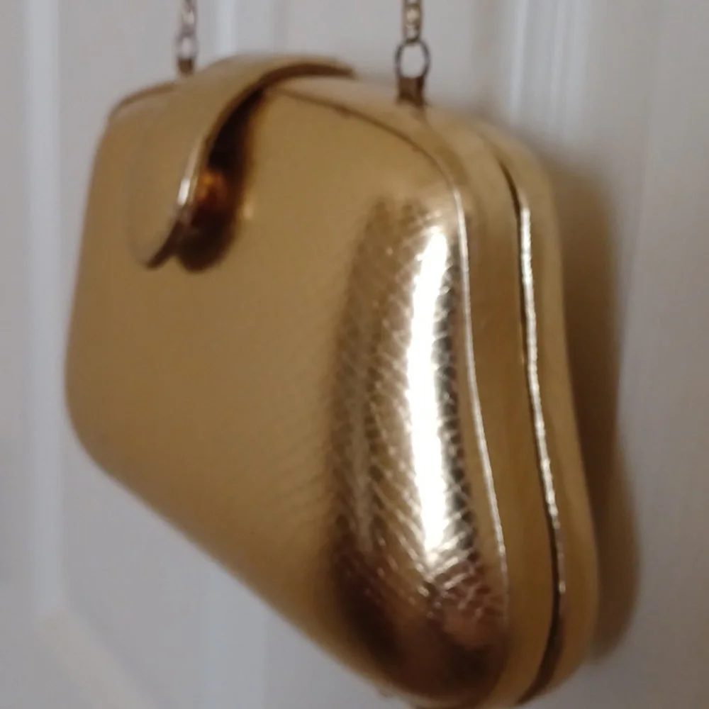 RARE Vintage Morgan Taylor Gold Snakeskin Hard Case Evening Crossbody Bag - Picture 7 of 7